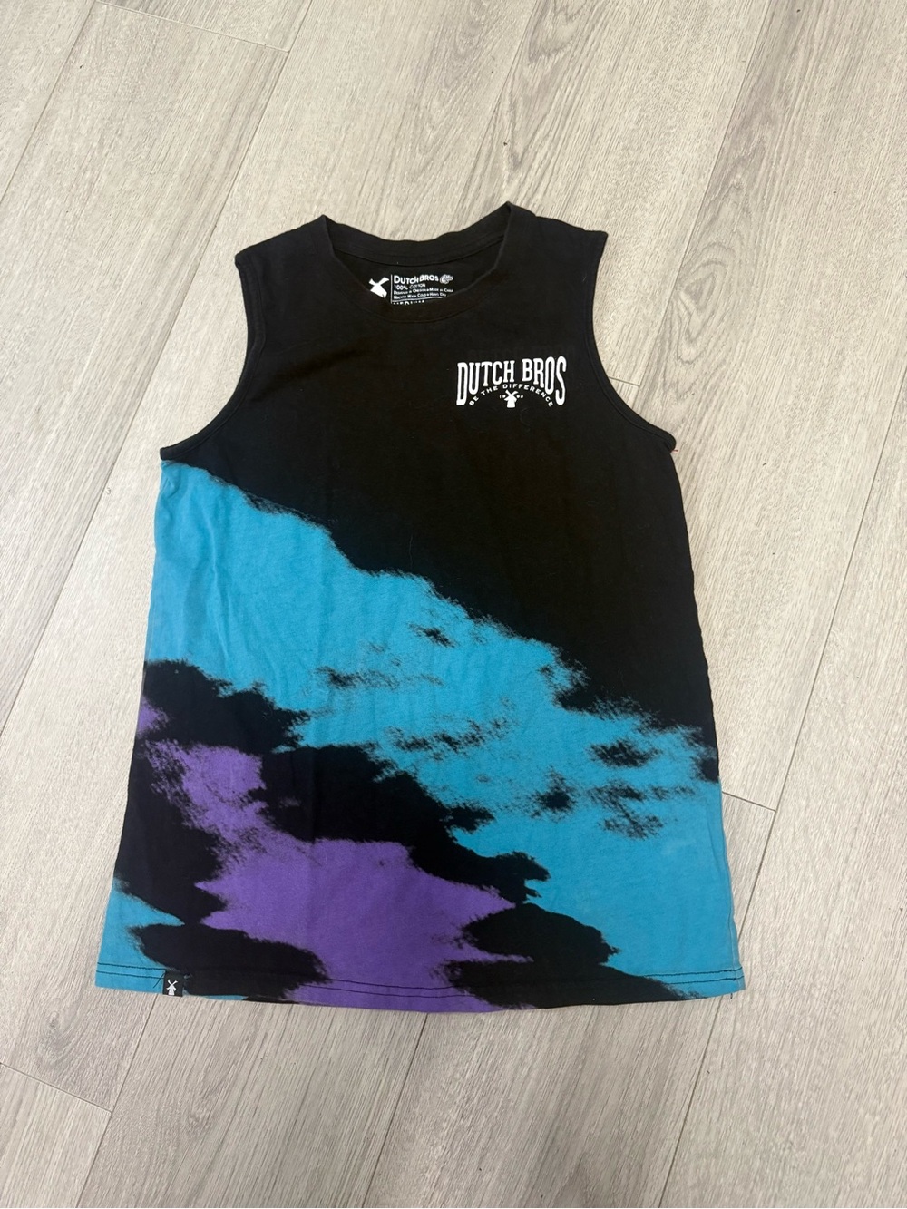 Dutch Bros Black Tank with Teal & Purple Tie-Dye